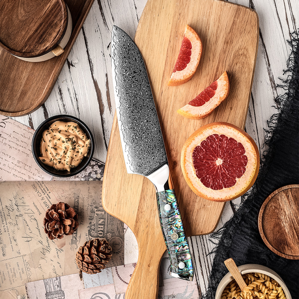 Damastmesser Santoku Blue Coral Griff