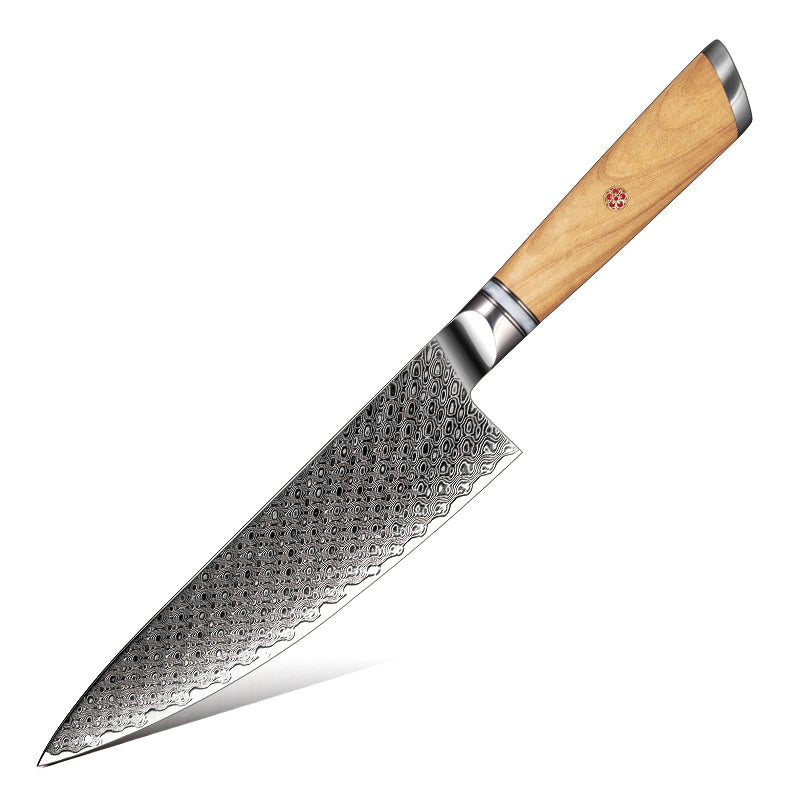 Damast Küchenmesser mit Olivenholz-Griff