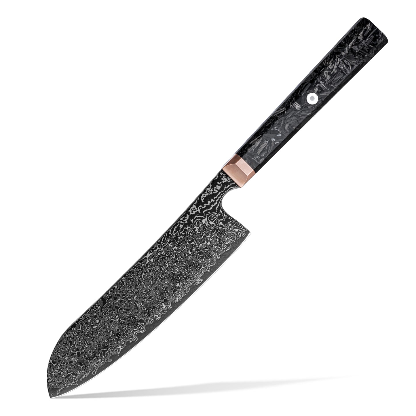 Kohlenstoffstahlmesser Santoku mit Damast-Lasergravur