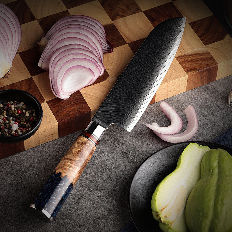 Damastmesser Santoku Honeycomb Griff