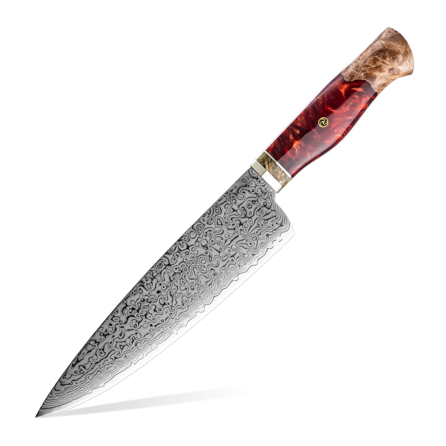 Damast Küchenmesser mit Rote Resin Griff