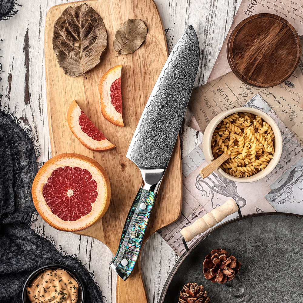 Damastmesser Santoku Blue Coral Griff