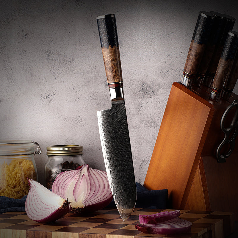 Damastmesser Santoku Honeycomb Griff