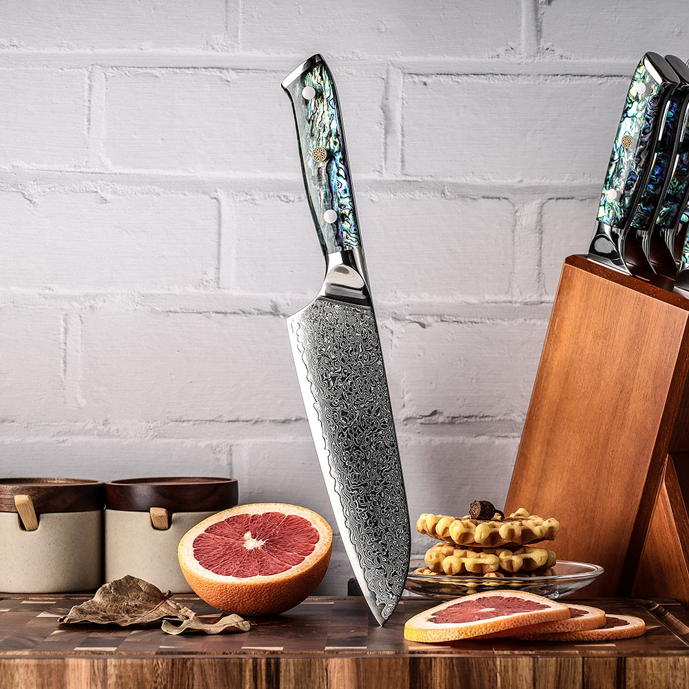 Damastmesser Santoku Blue Coral Griff