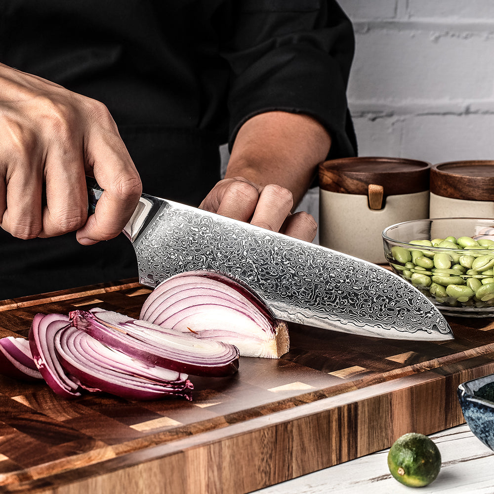 Damastmesser Santoku Blue Coral Griff