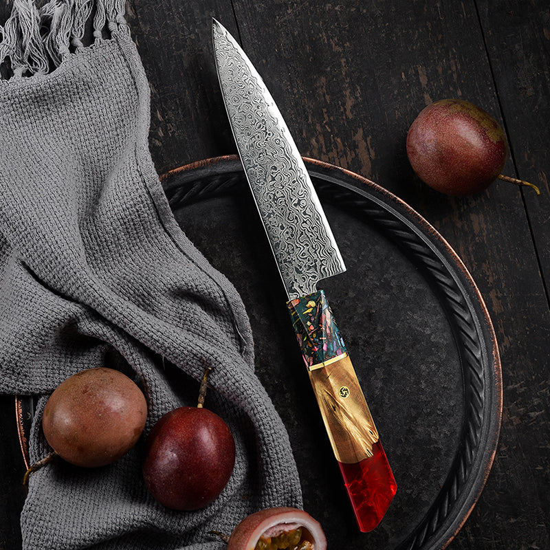 Damastmesser Red Resin Griff Utility