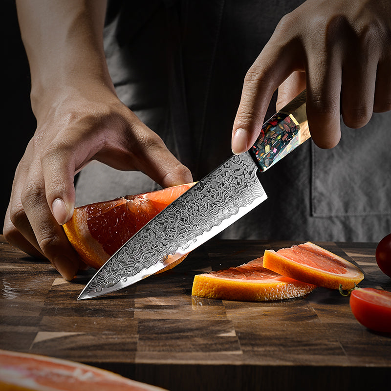 Damastmesser Red Resin Griff Utility
