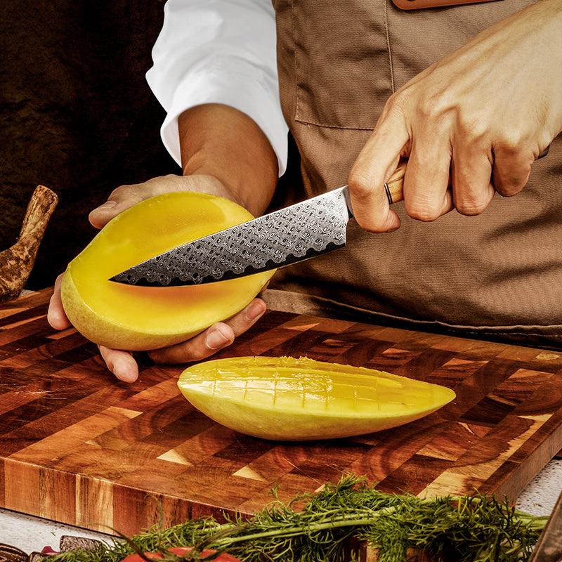 Damastmesser Olive Holz Griff Utility