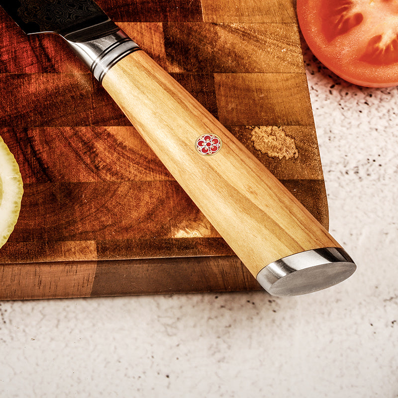 Damastmesser Olive Holz Griff Utility