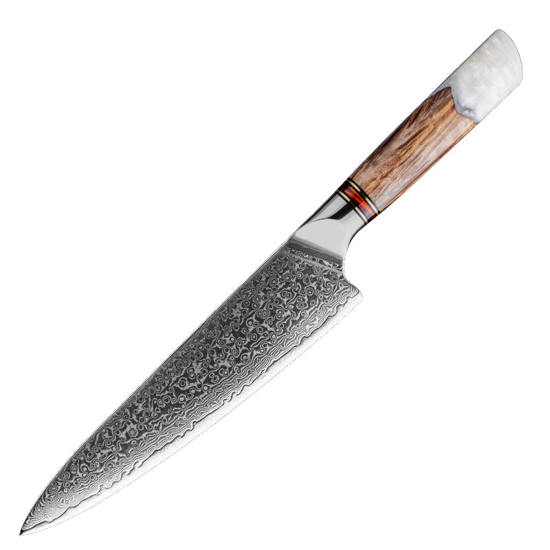 Damast Küchenmesser Weiss Resin Griff (20cm Klinge)
