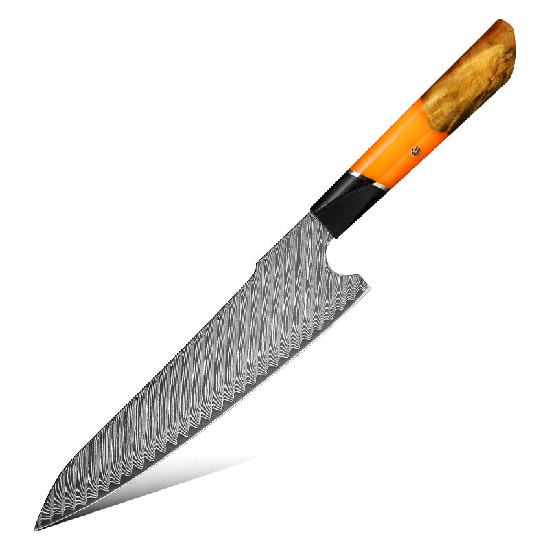 Damastmesser Orange Verfestigt Holz Griff