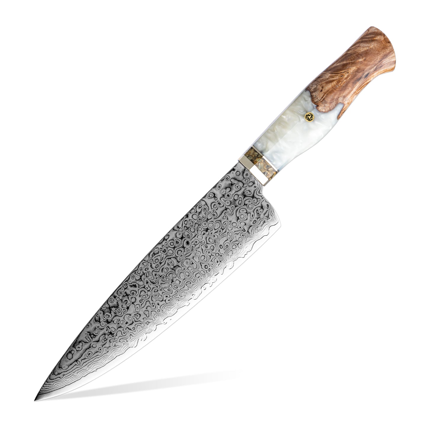 Damast Küchenmesser mit Weisse Resin Griff