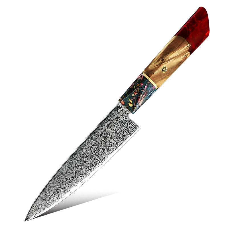 Damastmesser Red Resin Griff Utility
