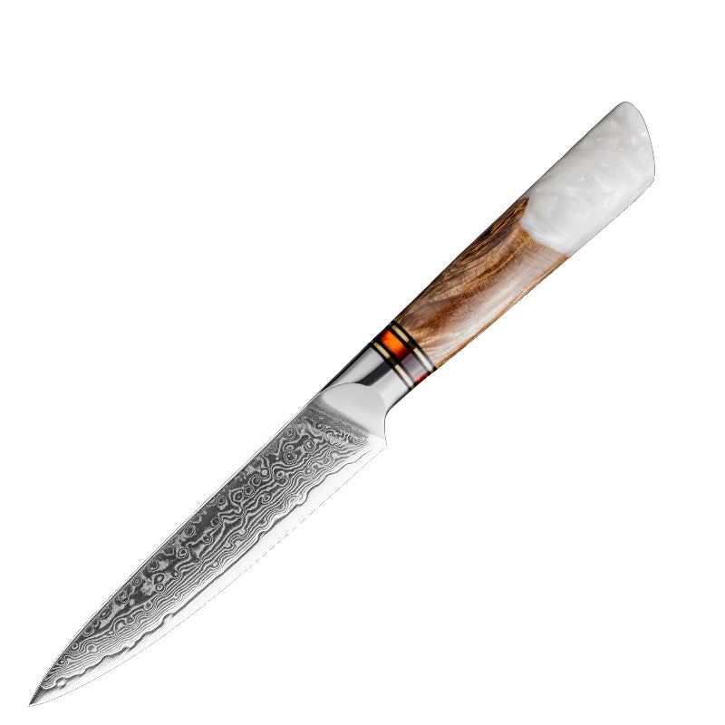 Damastmesser Utility Weiss resin Griff (12cm Klinge)