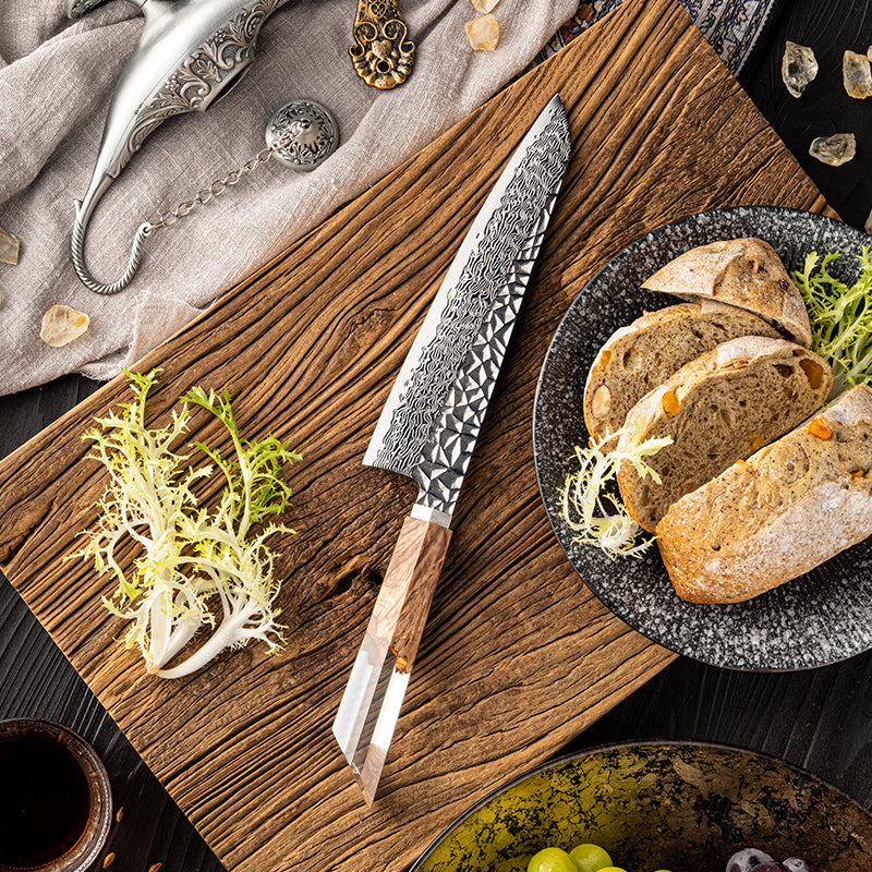 Damastmesser mit Stabilisiertes Holz+Harz-Griff