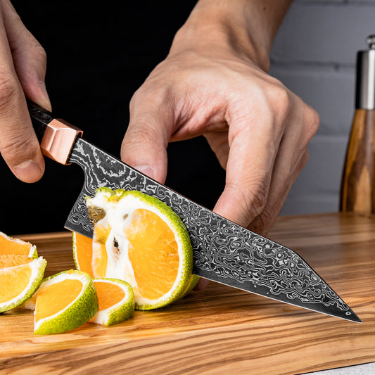 Kohlenstoffstahlmesser kiritsuke mit Damast-Lasergravur