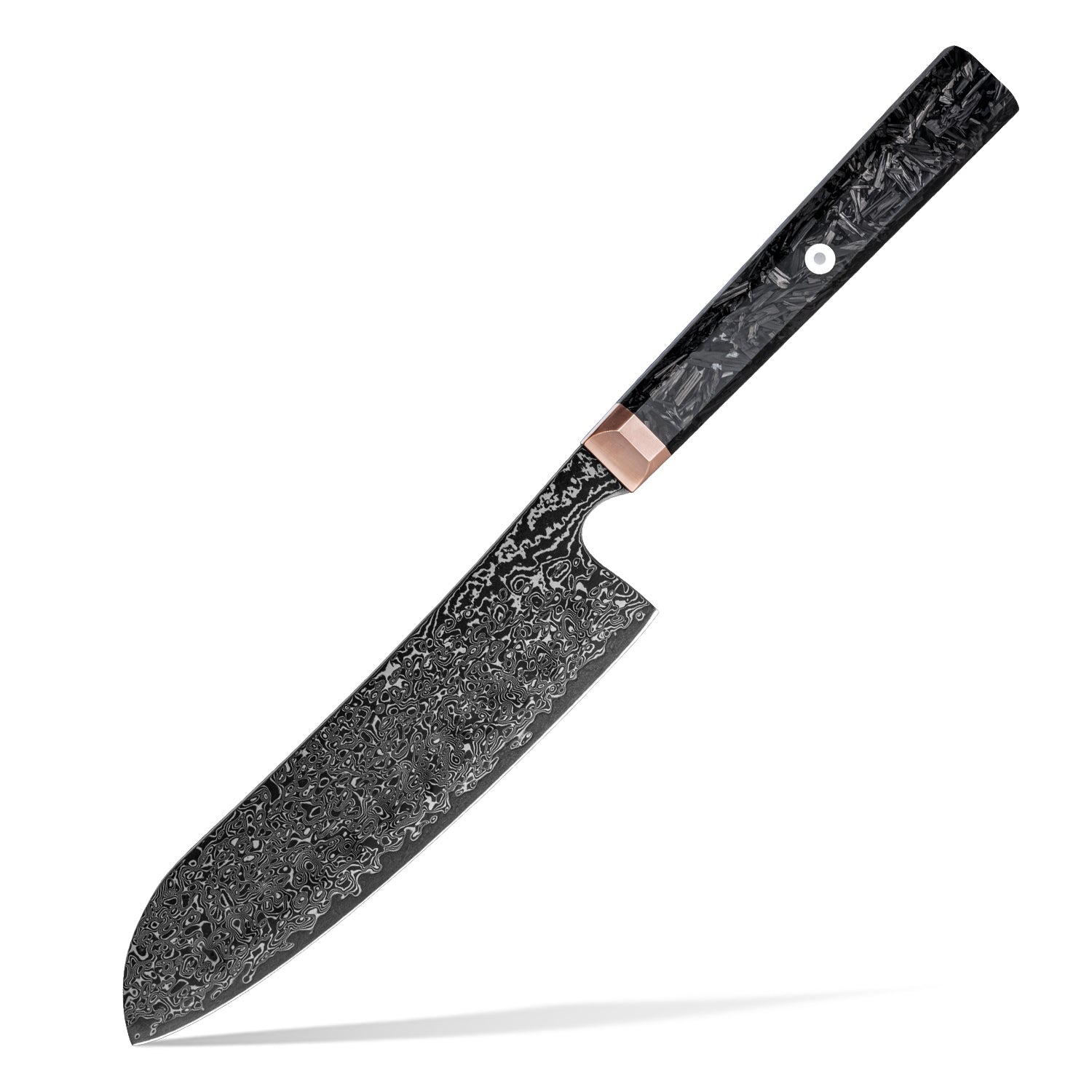 Kohlenstoffstahlmesser Santoku mit Damast-Lasergravur