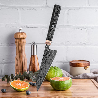 Kohlenstoffstahlmesser kiritsuke mit Damast-Lasergravur