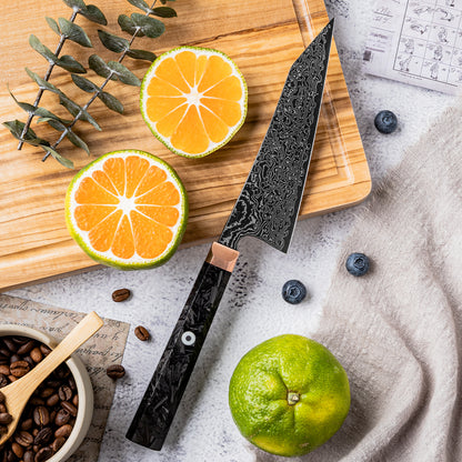 Kohlenstoffstahlmesser kiritsuke mit Damast-Lasergravur