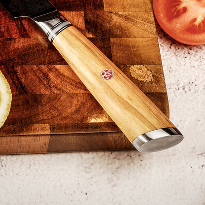 Damastmesser Olive Holz Griff Utility