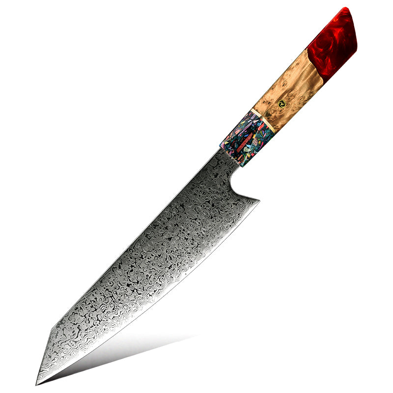 Damastmesser Kiritsuke mit Rote Resin Griff 