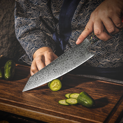 Damastmesser Kiritsuke mit Rote Resin Griff (21cm Klinge)